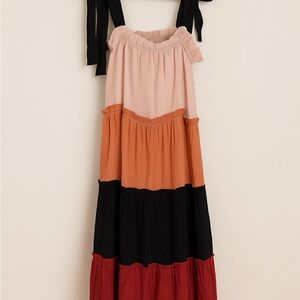 Blu Pepper Pink and Orange Tiered Midi Dress